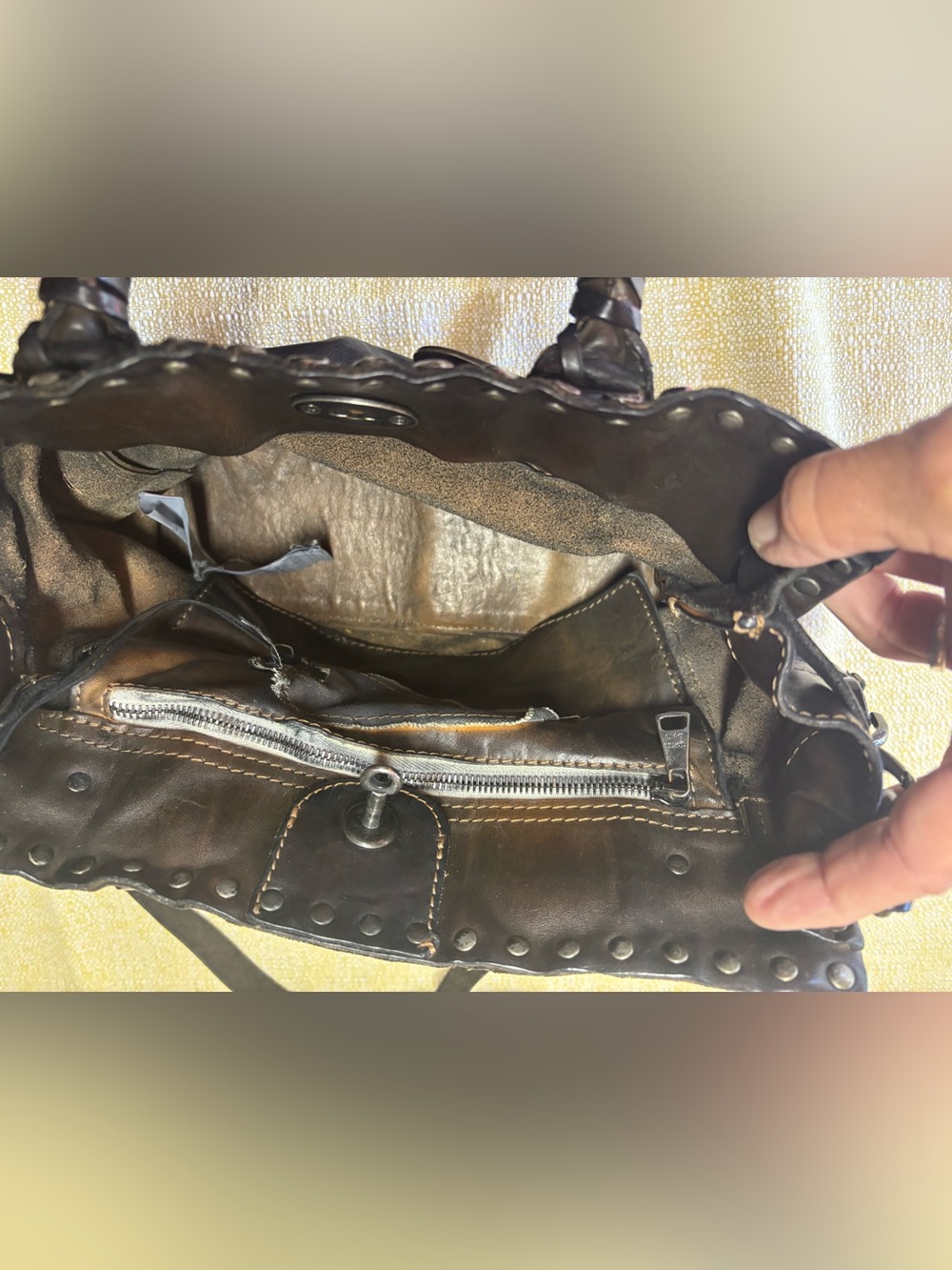 Giorgio Brato Dark Brown Leather Stud-Accent Shoulder Bag with Turn-Lock - Picture 7 of 10